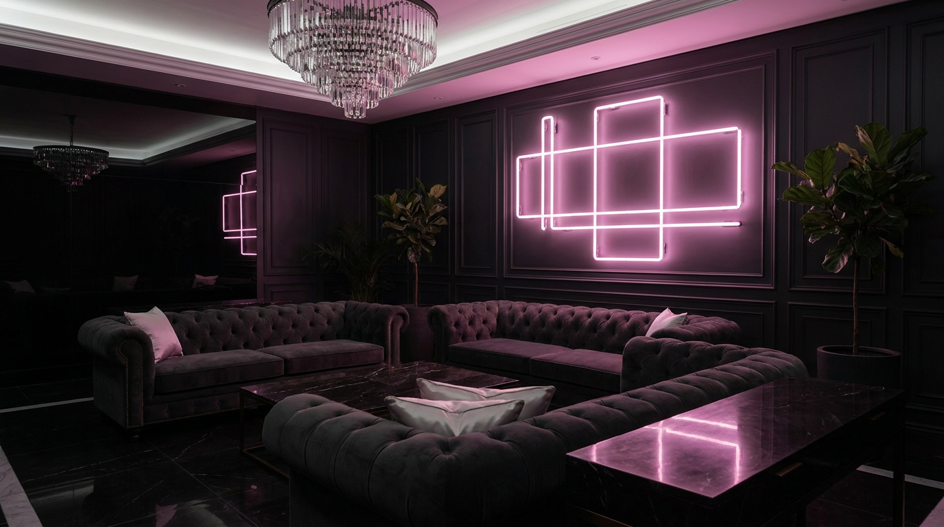 Stilvoller Lounge-Bereich mit Sofa und Beleuchtung